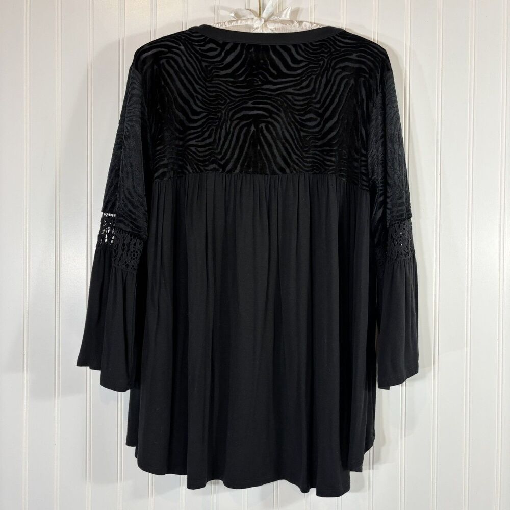 Womens Fairy Grunge Top Size L Whimsigoth Velvet Burnout Black Witchy Crochet - Picture 2 of 15